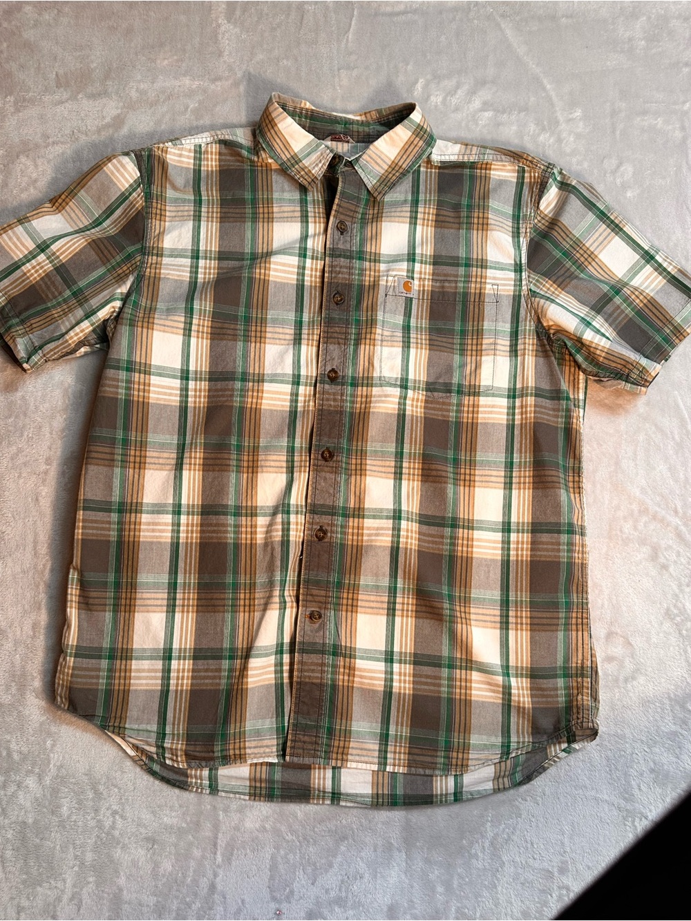 Carhartt Men’s Large Relaxed Fit Plaid Button Front Shirt Short Sleeve Green